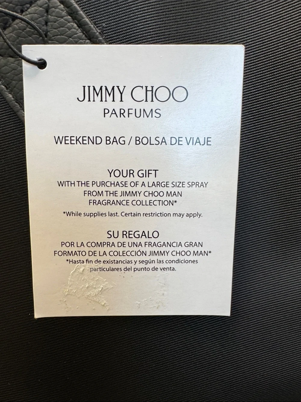 JIMMY CHOO PARFUMS Black Weekend Bag Travel Duffel with Top Handles